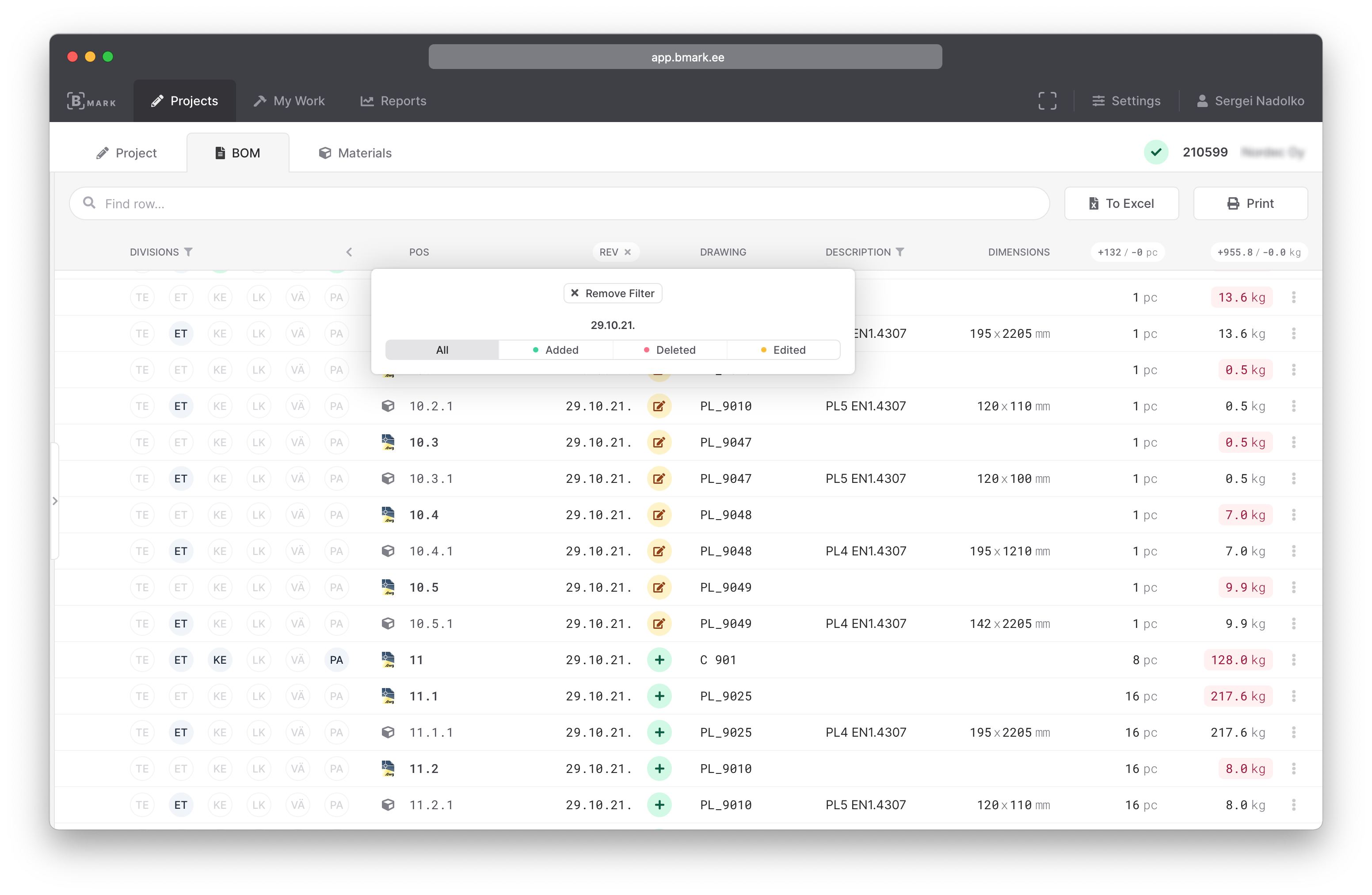 Interface showing Revisjonide kontrollsüsteem